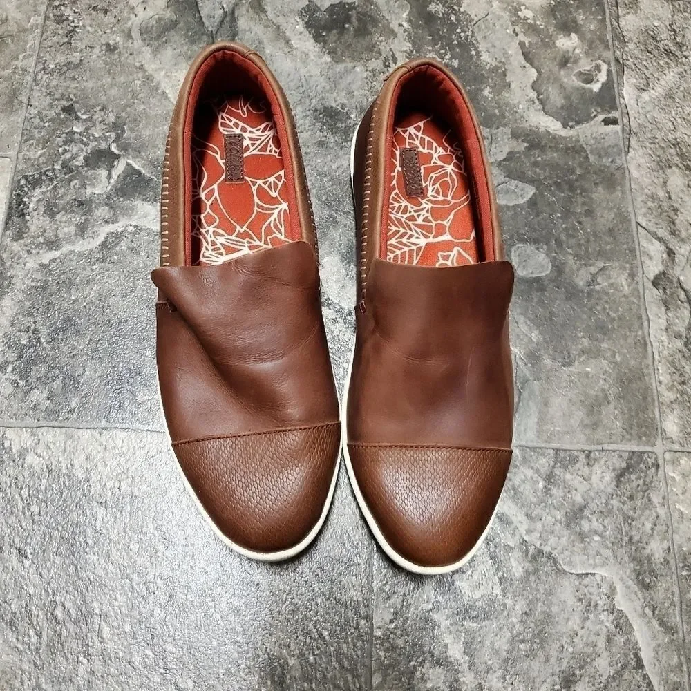 Olukai Women's Alohi‎ Brown Leather Casual Comfort Sneaker Slip-on Shoes 11